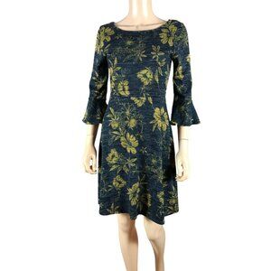 GILLI Steel Floral Flare Sleeve Knit Mini Dress SMALL